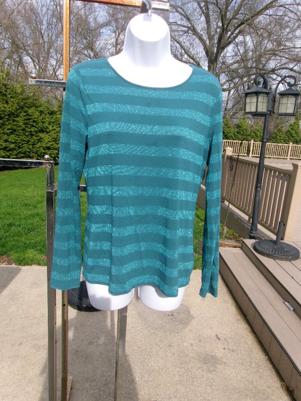 TALBOTS TEAL METALIC STRIPED TOP S